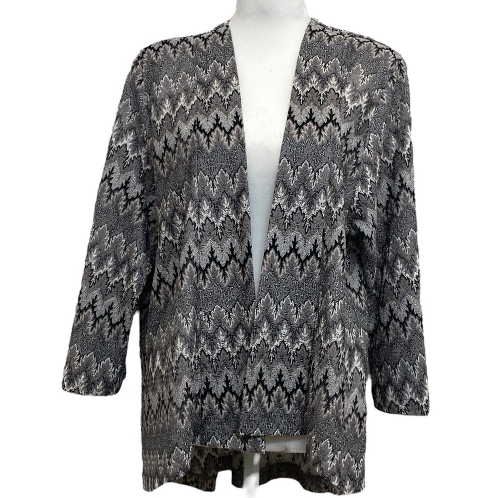 Sachiko Vintage Black & Tan Lace Crochet Patterned Open Front Cardigan